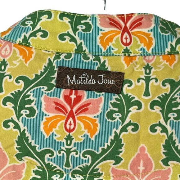 Matilda Jane Tunic Green Acres Size XS 3/4 Sleeve Button Up Belted Preppy Blouse - Picture 7 of 10